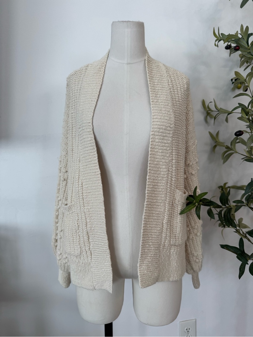 Madewell Cream Chunky Knit Open Front Cardigan Sweater S Cotton Boho Cottagecore